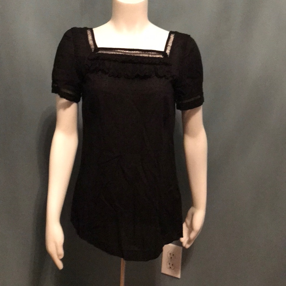 J. Crew Alpansia Swiss Dot Black Short Sleeve Top